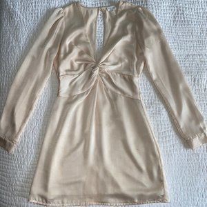 Cream Silk Long Sleeve Dress - Small